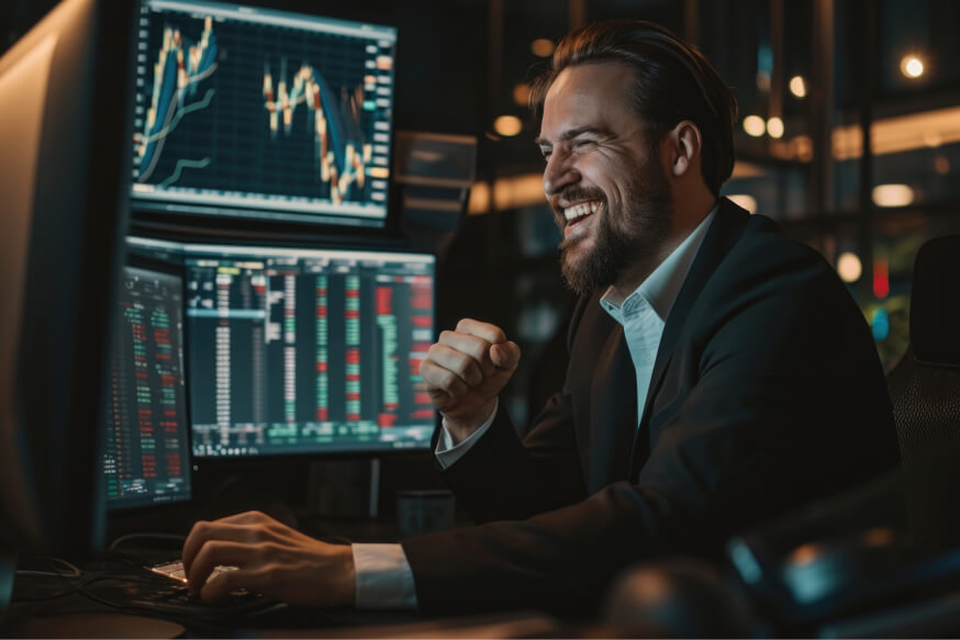 Man trading in a blue background