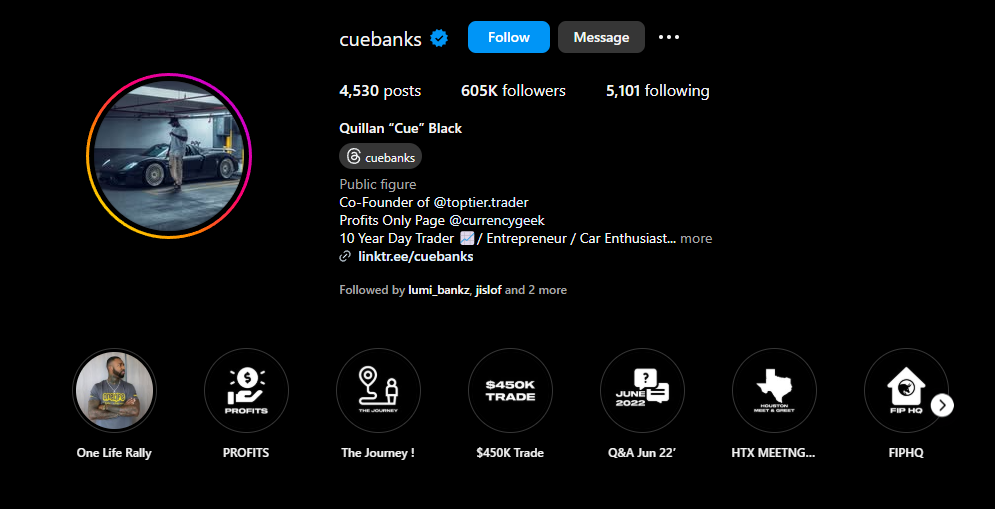 cuebanks instagram forex trader