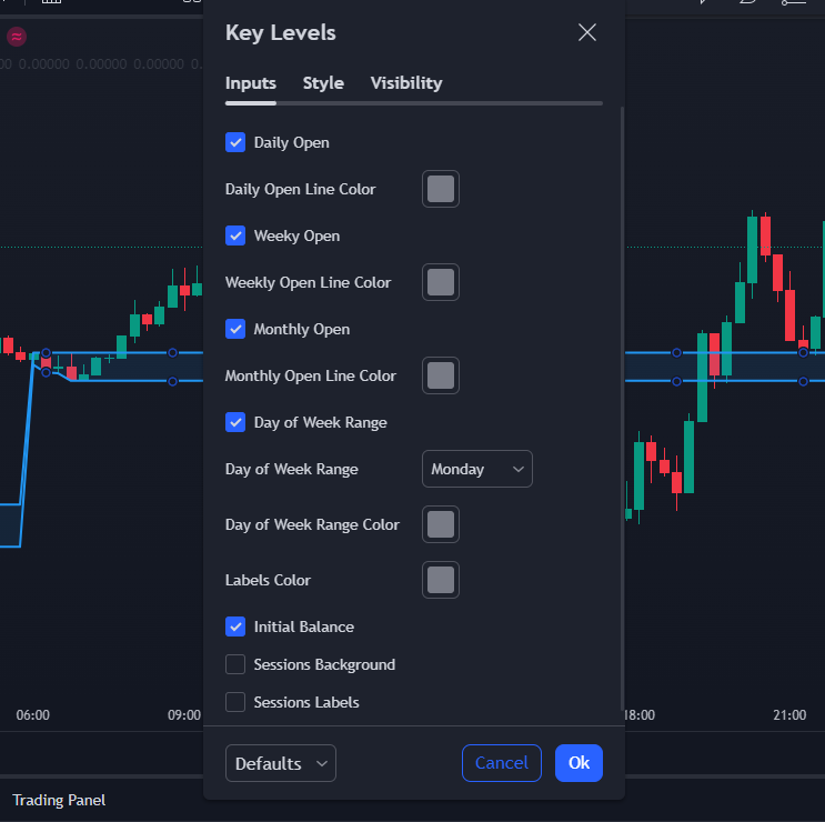 key level indicator settings