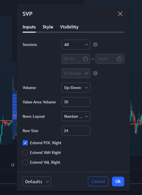 value area strategy settings